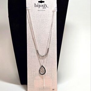 NWT Silver Tone Necklace 28" Multi Chains Bar and Oval Pendants AB Sparkle Beads